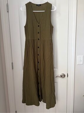 Button-Front Olive Green Sleeveless Maxi Dress - Madewell
